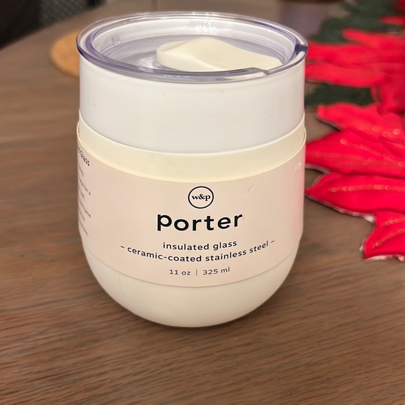 W&P PORTER White Insulated glass Ceramic coated stainless steel 11 oz. NEW - Picture 1 of 7
